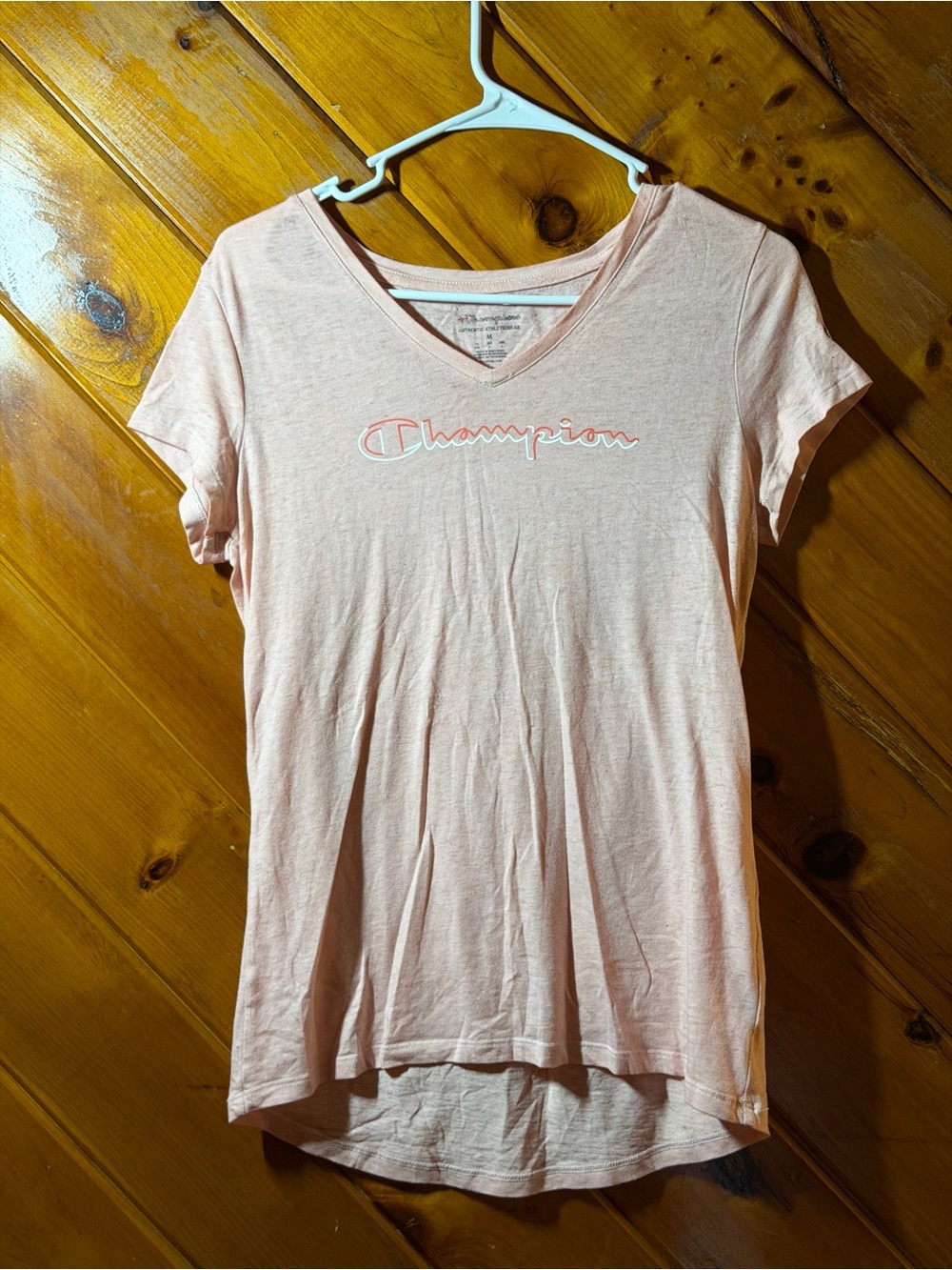 Champion Women's Short Sleeve V-Neck Tee in Pale Pink